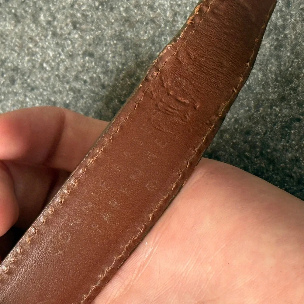 Brighton Lizard Embossed Belt Womens 34 Brown Good Ornate Silver Gold Buckle